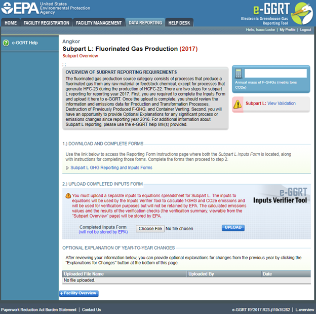 Subpart L Reporting Form image